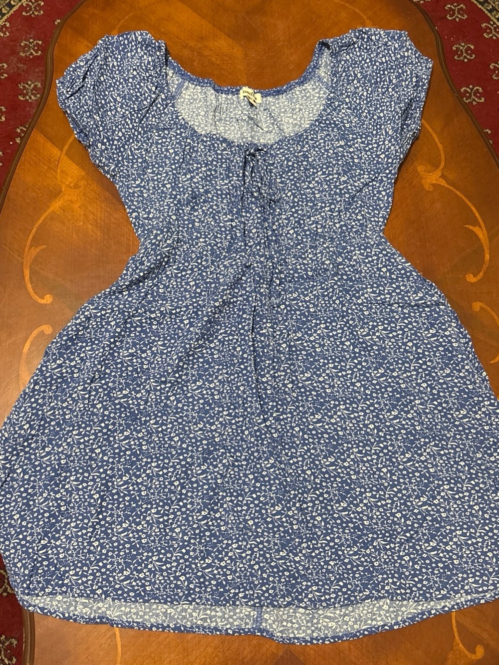 Blue Floral Short-Sleeve Casual Dress